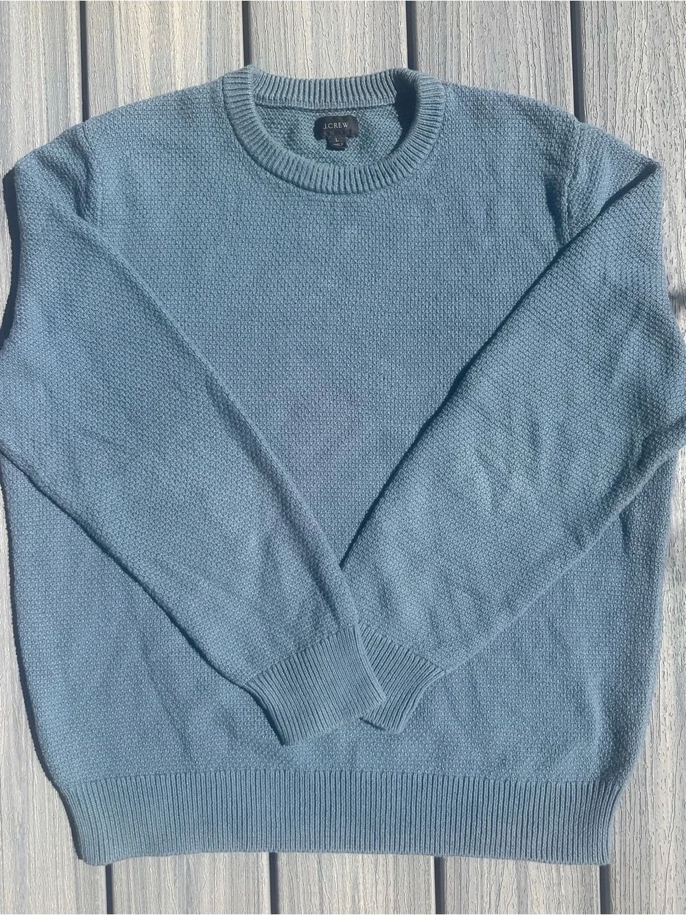 J.Crew Men's Large Cotton Crewneck Sweater Blue Moss Stitch Pullover H6141